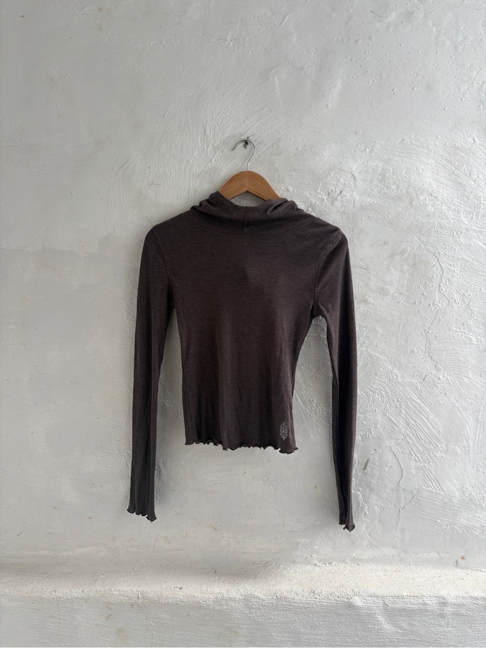 Chocolate brown free people thermal style hooded top